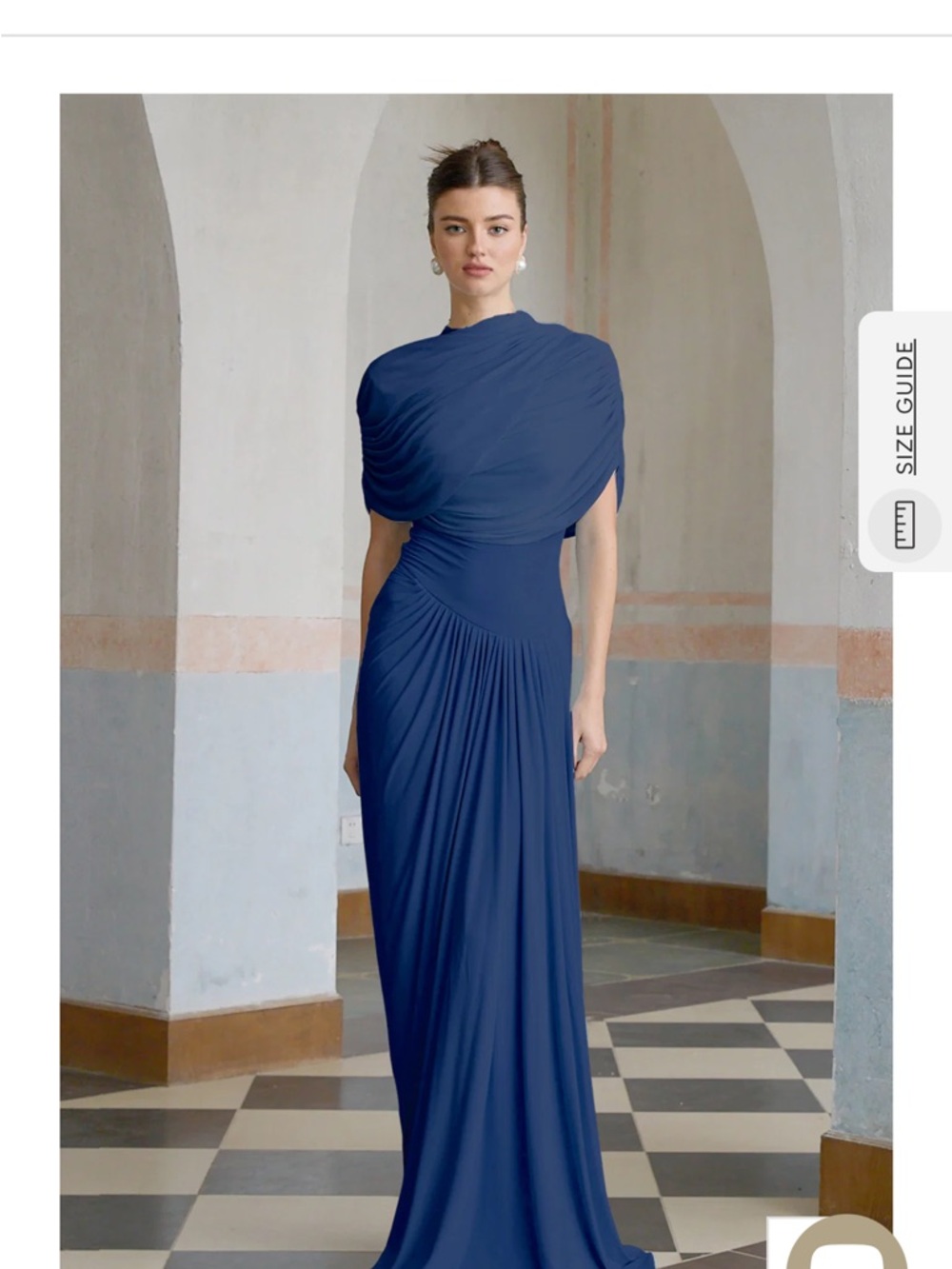 Asymmetric Navy Blue Maxi Dress with Draped Bodice